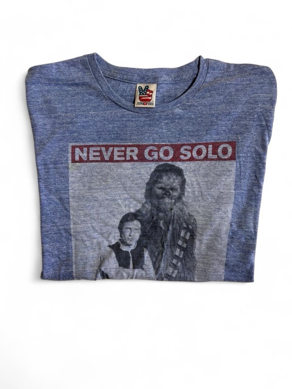 Junk Food Clothing Heather Blue 'Never Go Solo' Graphic Short Sleeve Tee